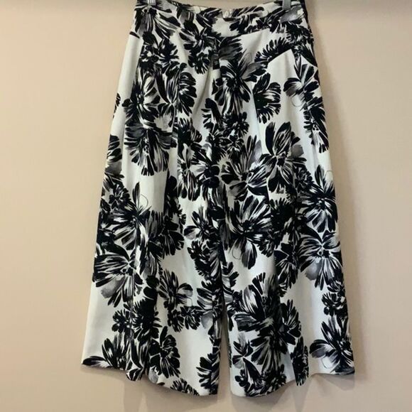 Rebecca Taylor Splashy Floral Culotte Black White Wide Leg 2 - Picture 4 of 12